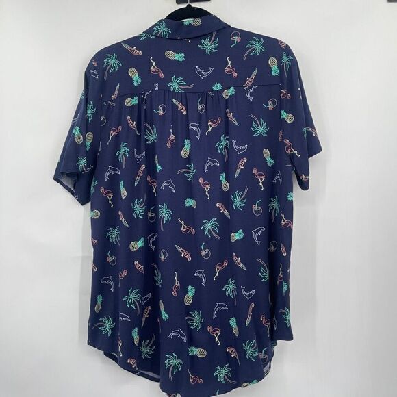 NWT Torrid Navy Blue Short Sleeve Summer Tropical Print Button Up Blouse Size 1 - Picture 5 of 7